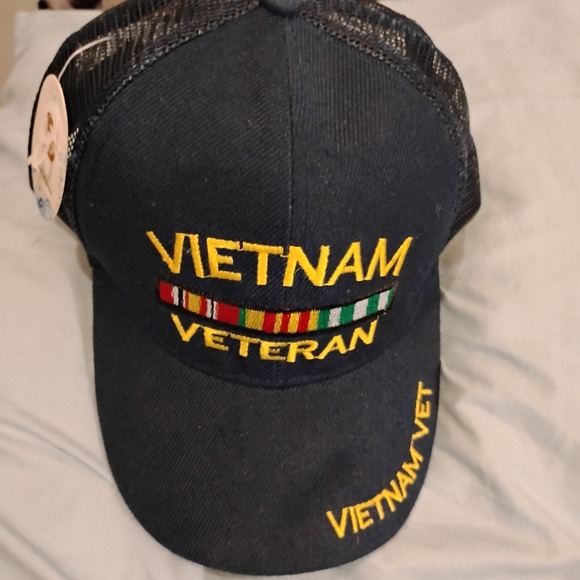 S Other - S Trucker Hat, Men One Size Blue Vietnam Veteran Embroidered Snapback Cap